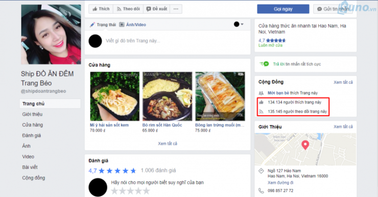 Một tranng Facebook về dịch vụ ship đồ ăn đêm online ở Hà Nội có đến hơn 100,000 ngàn người theo dõi và like
